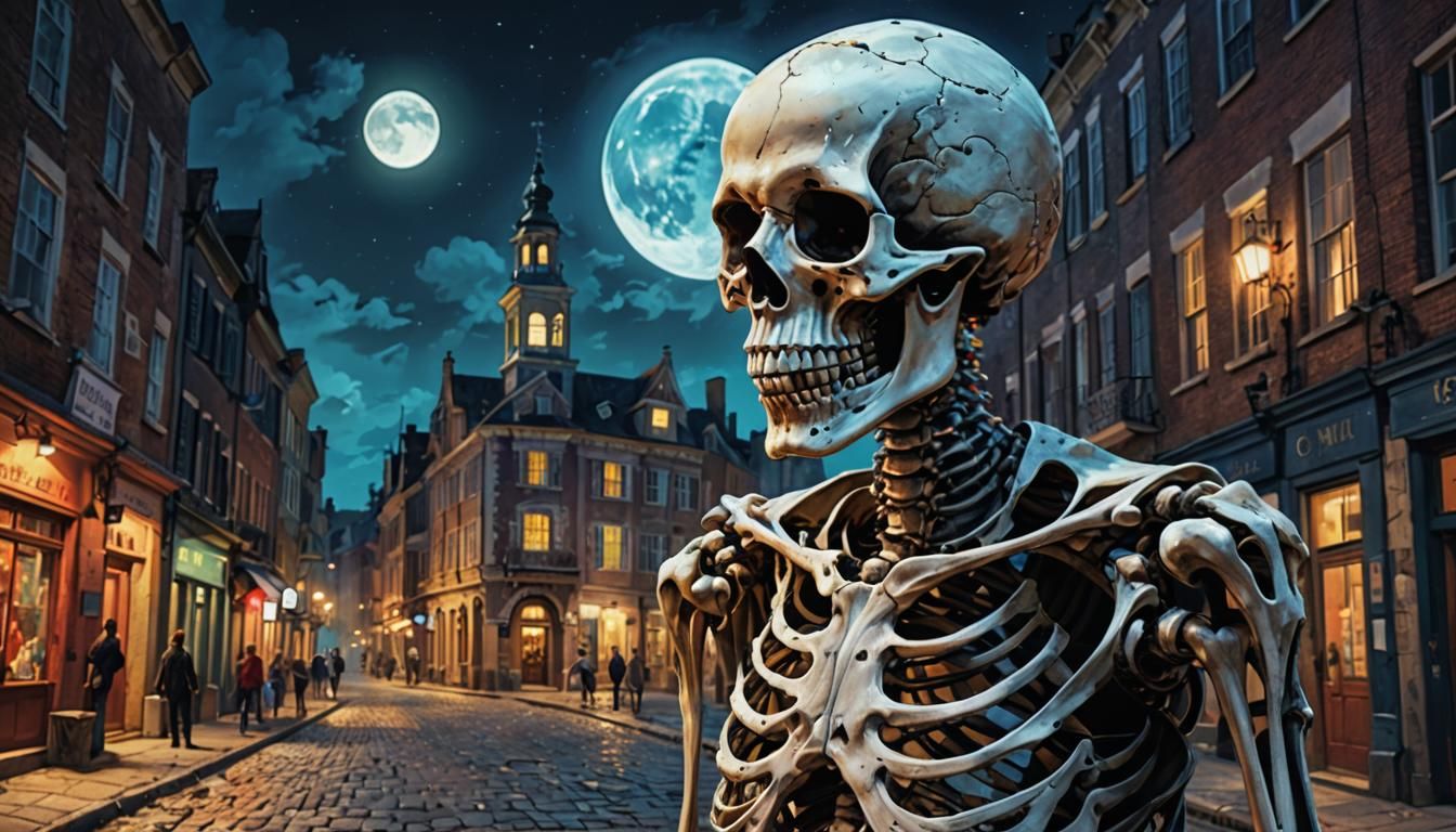 Eighteenth-Century Ghost Skeleton in Vivid Colors