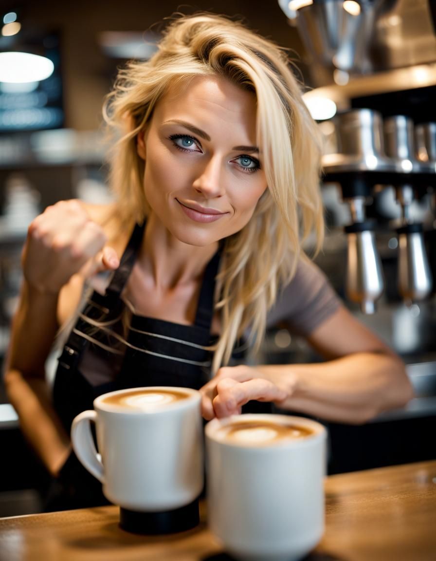 Blond Barista Close-Up at Night