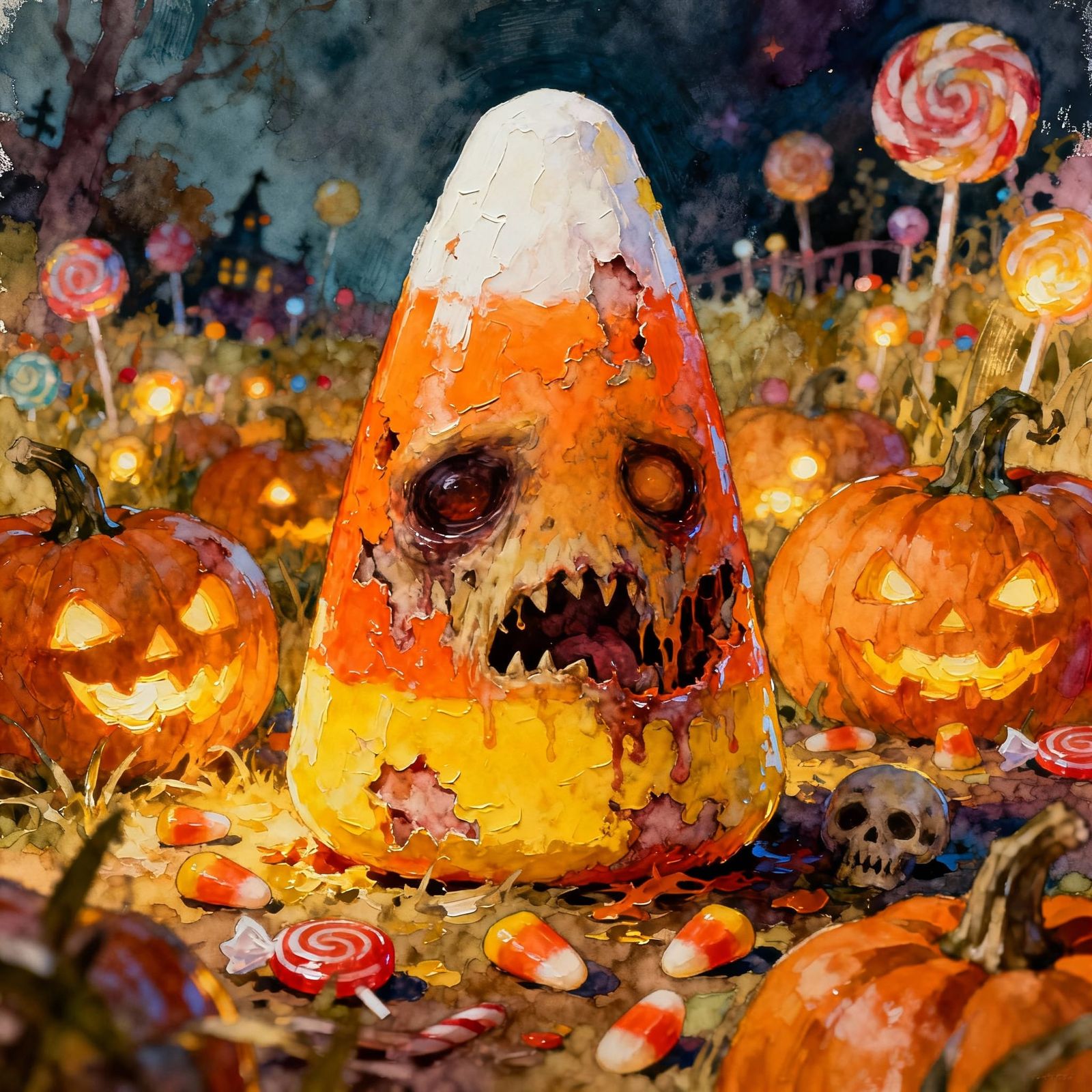 Whimsical Zombie Candy Corn in Pumpkin Patch