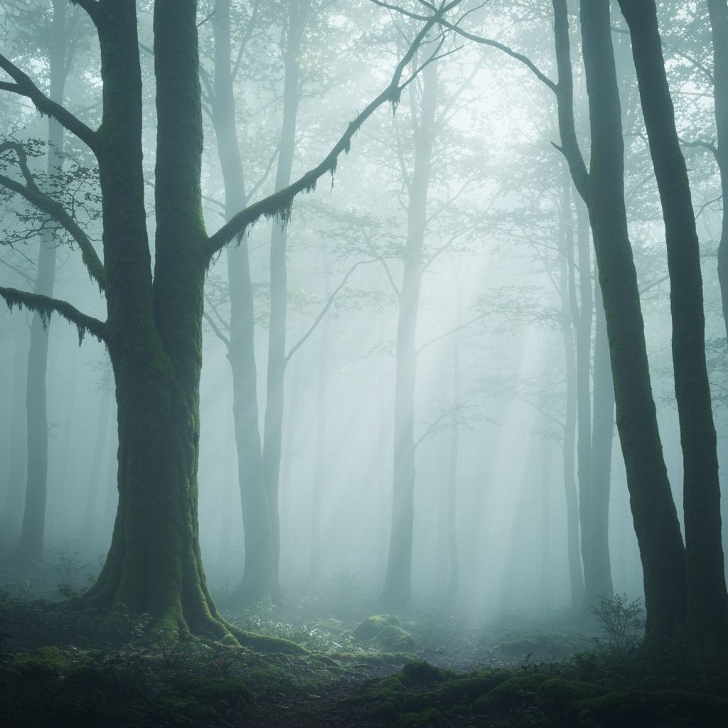 Mysterious Foggy Forest with Ethereal Light