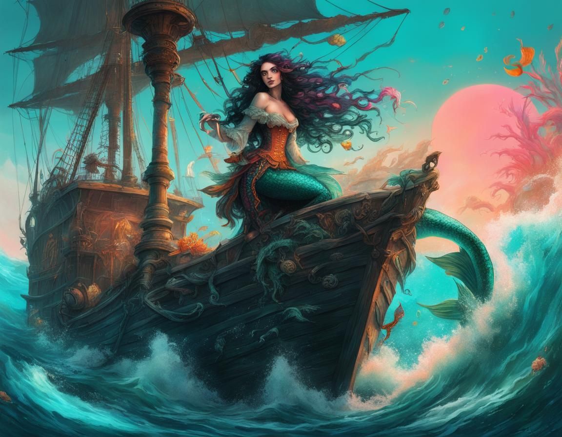 Pirate Saving Mermaid in Monge Style