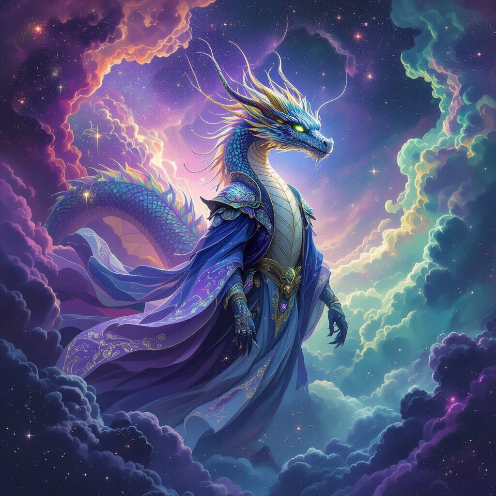Celestial Dragon Gliding Through Nebula in Fantasy Style