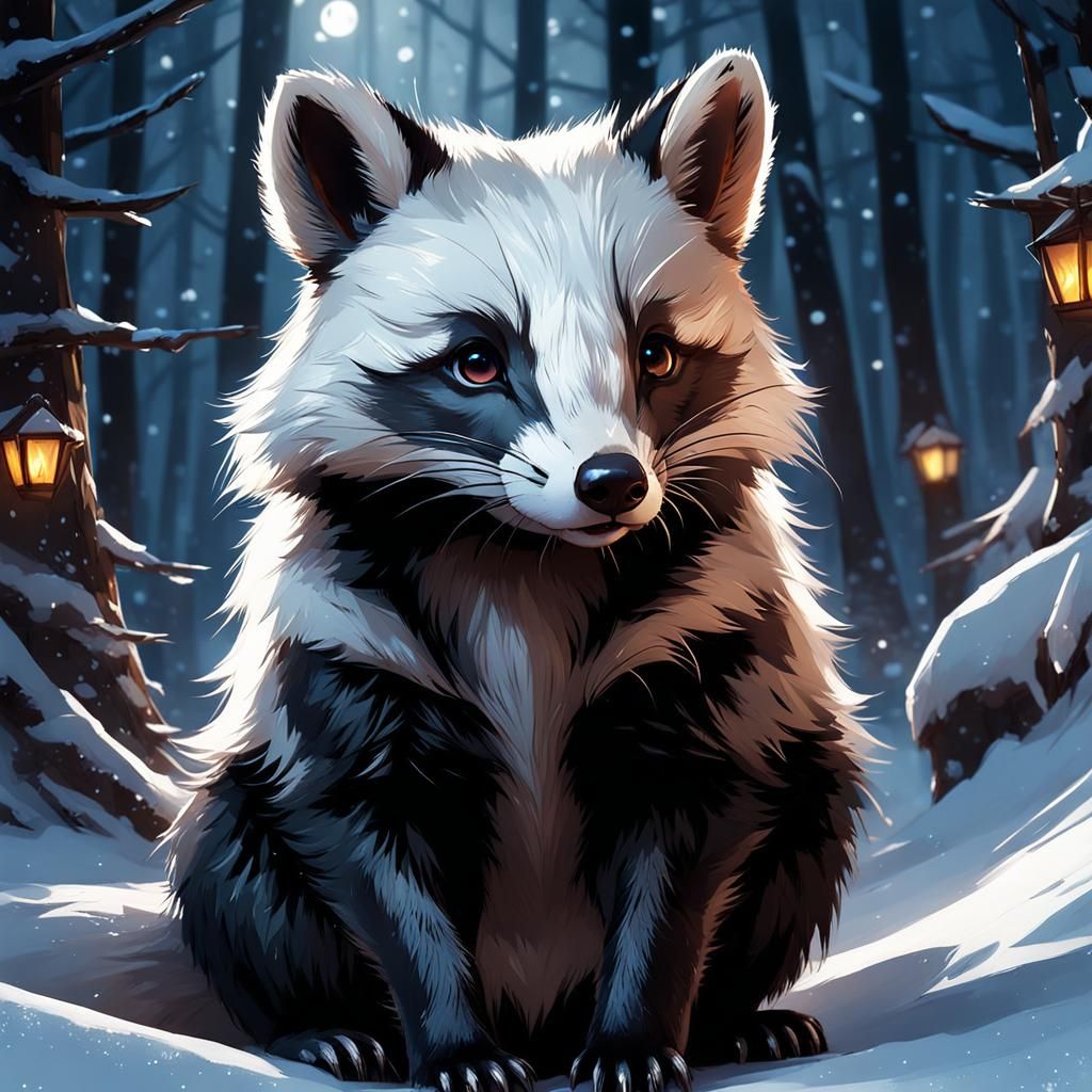Adorable Badger-Fox Hybrid Christmas Digital Art