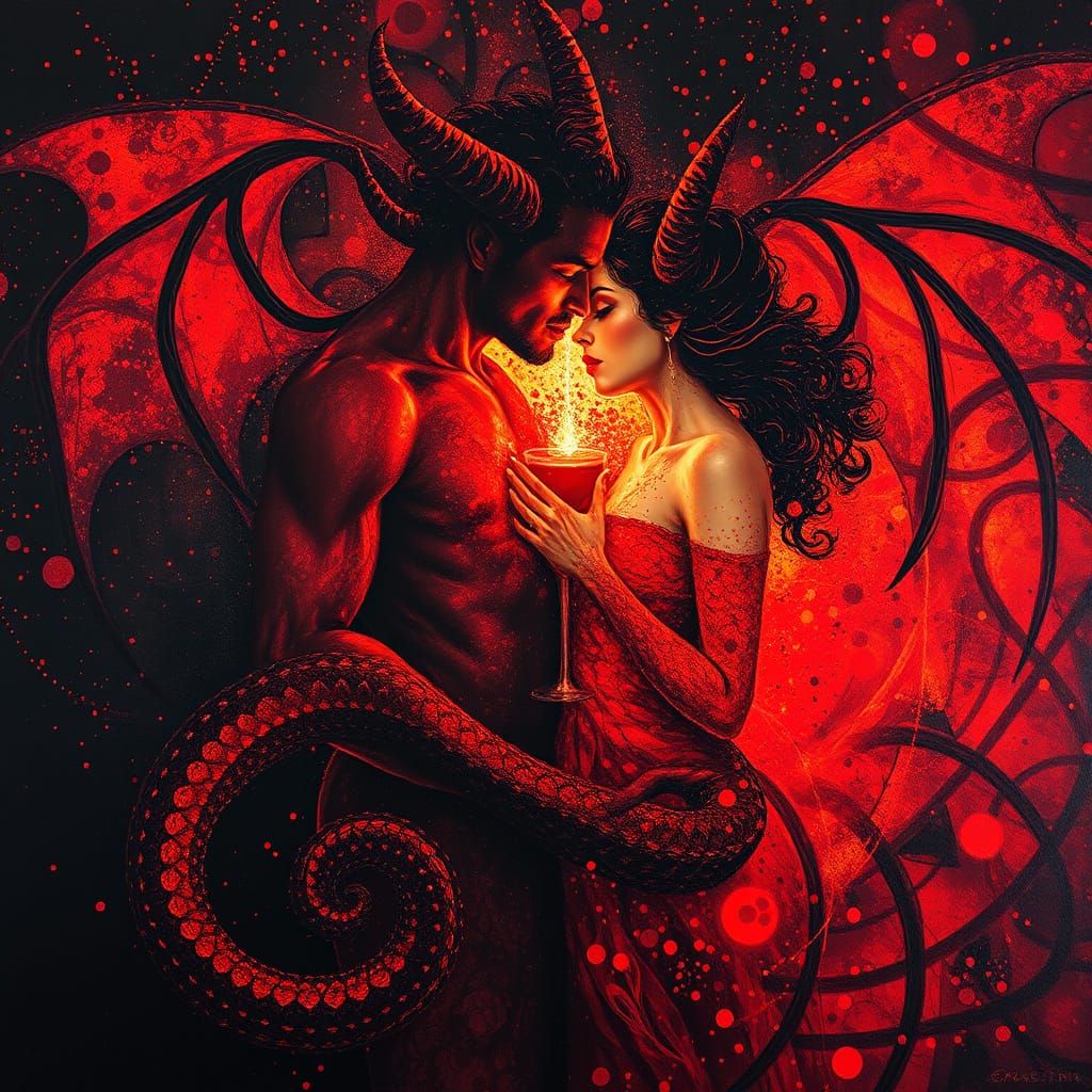 Surreal Oil Painting of an Enchanted Couple