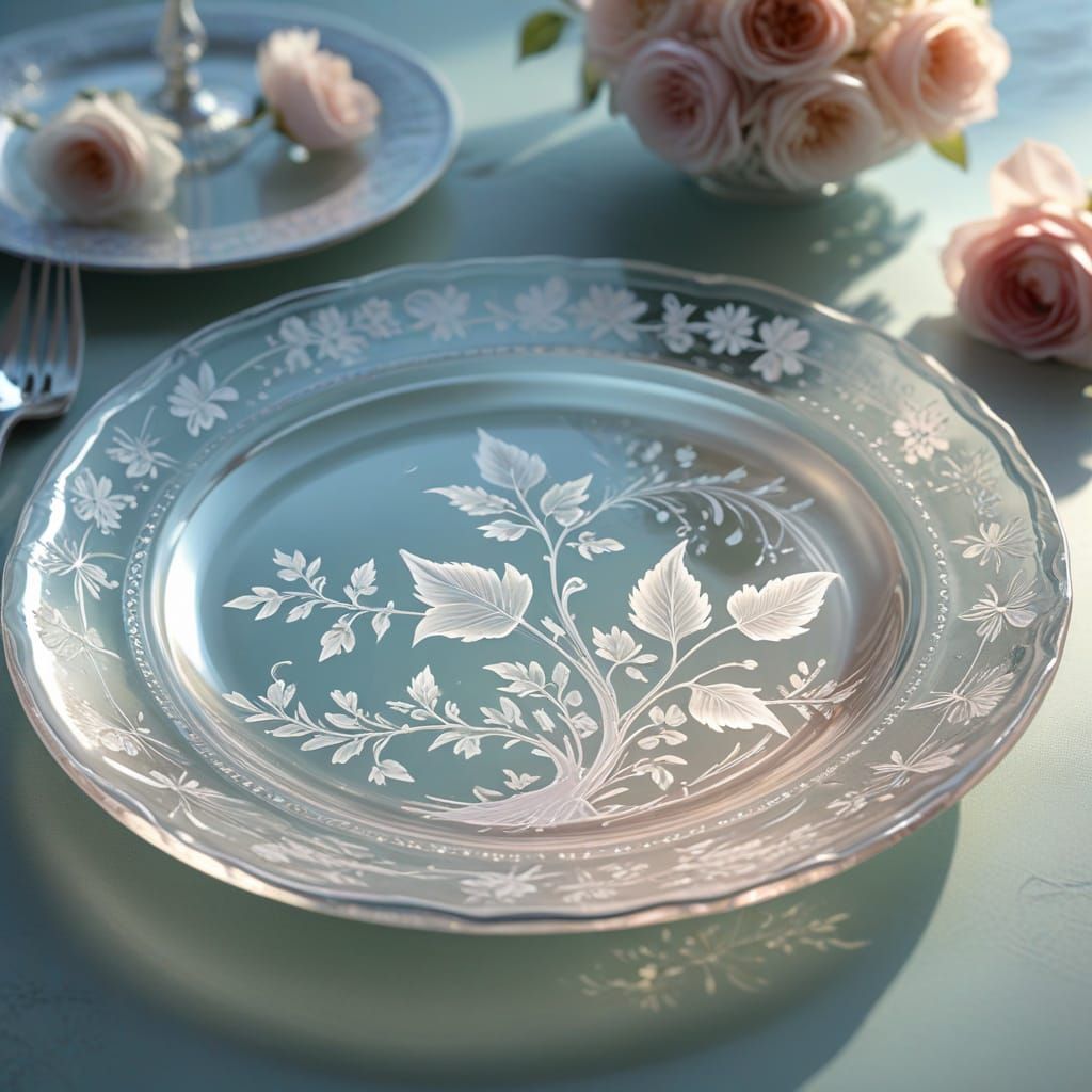 Mary Gregory Glass Plate Close-Up in Soft Lighting