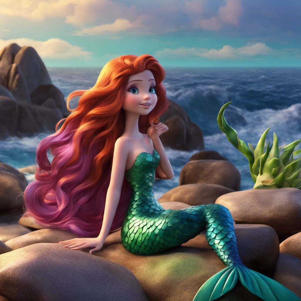 Auburn Haired Mermaid Lounging by the Sea
