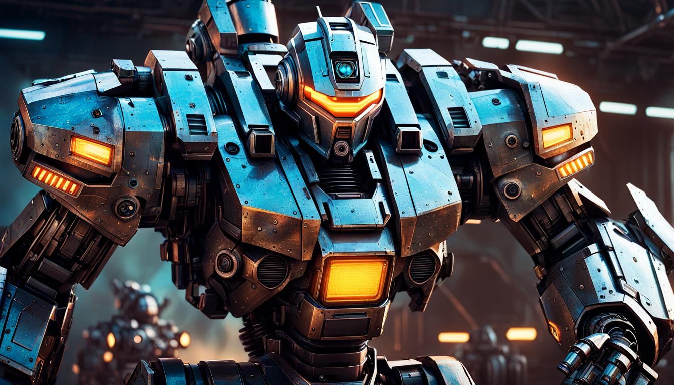 Futuristic Mecha Gearing Up for Battle: Detailed Illustratio...