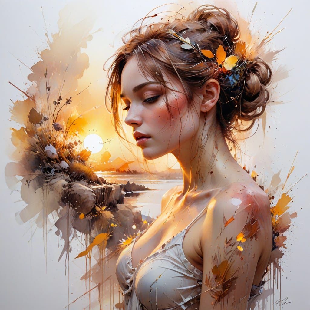 Sunset Scene in Watercolor Style