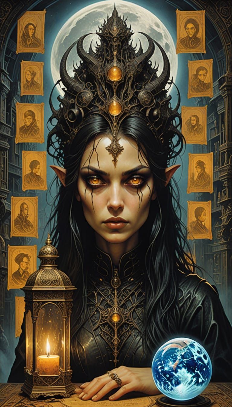 Supersized Sorceress Studies Ancient Tomes in Mystical Study