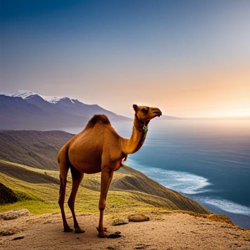 Camel in a Scenic Ocean Landscape