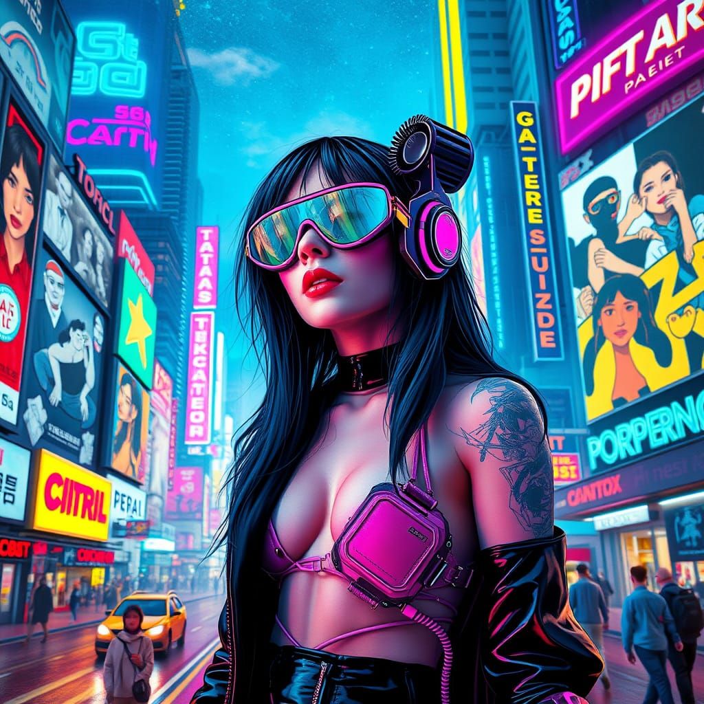 Cybergoth in a Psychedelic Cyberpunk Cityscape