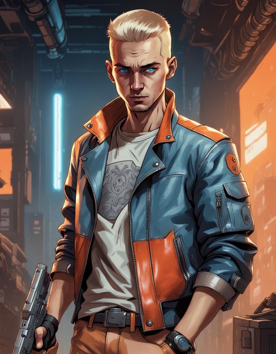 Handsome Man in Cyberpunk Comic Style