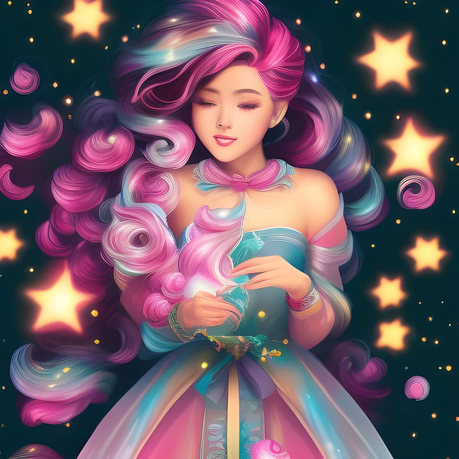 Entangled Starry Night: Biracial Woman in Artgerm Style