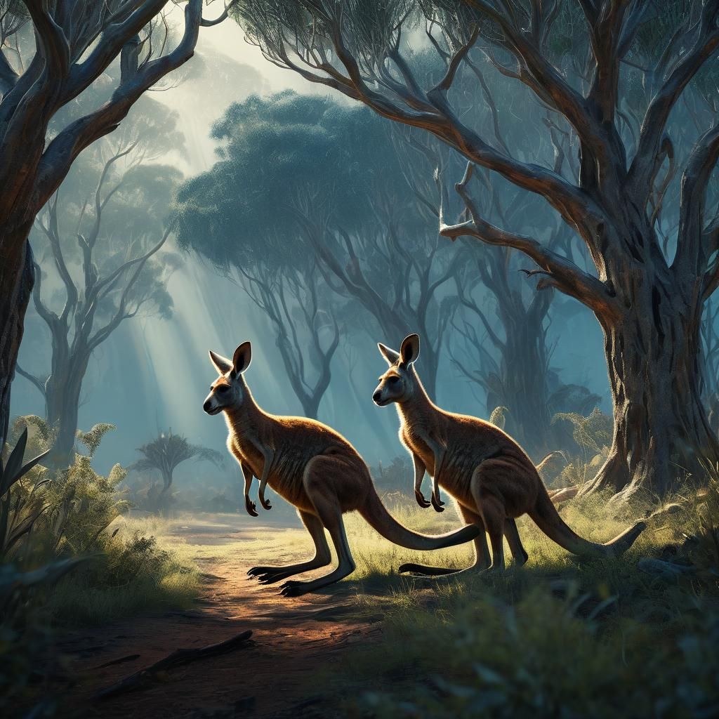 Kangaroos in Australian Bush: Epic Fantasy Art