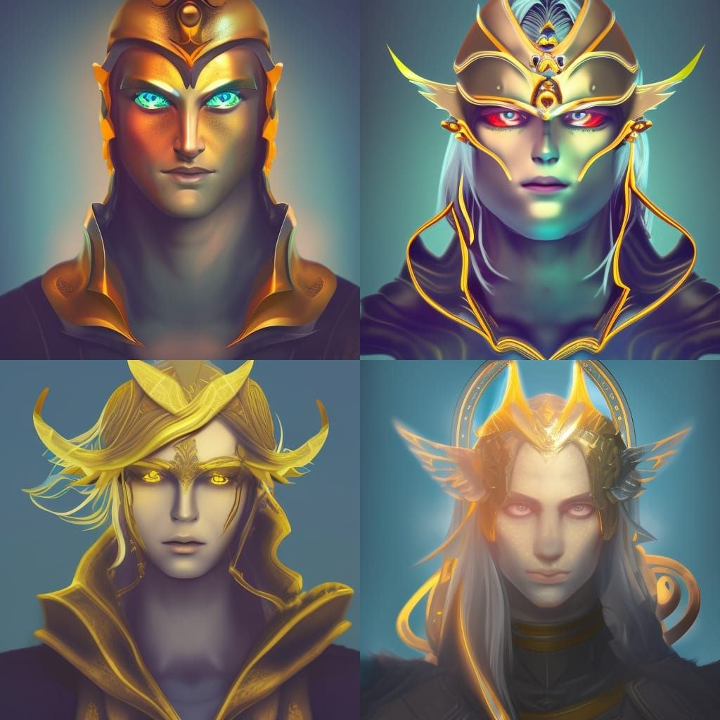 Metallic Aasimar Bard Portrait in Digital Painting Style