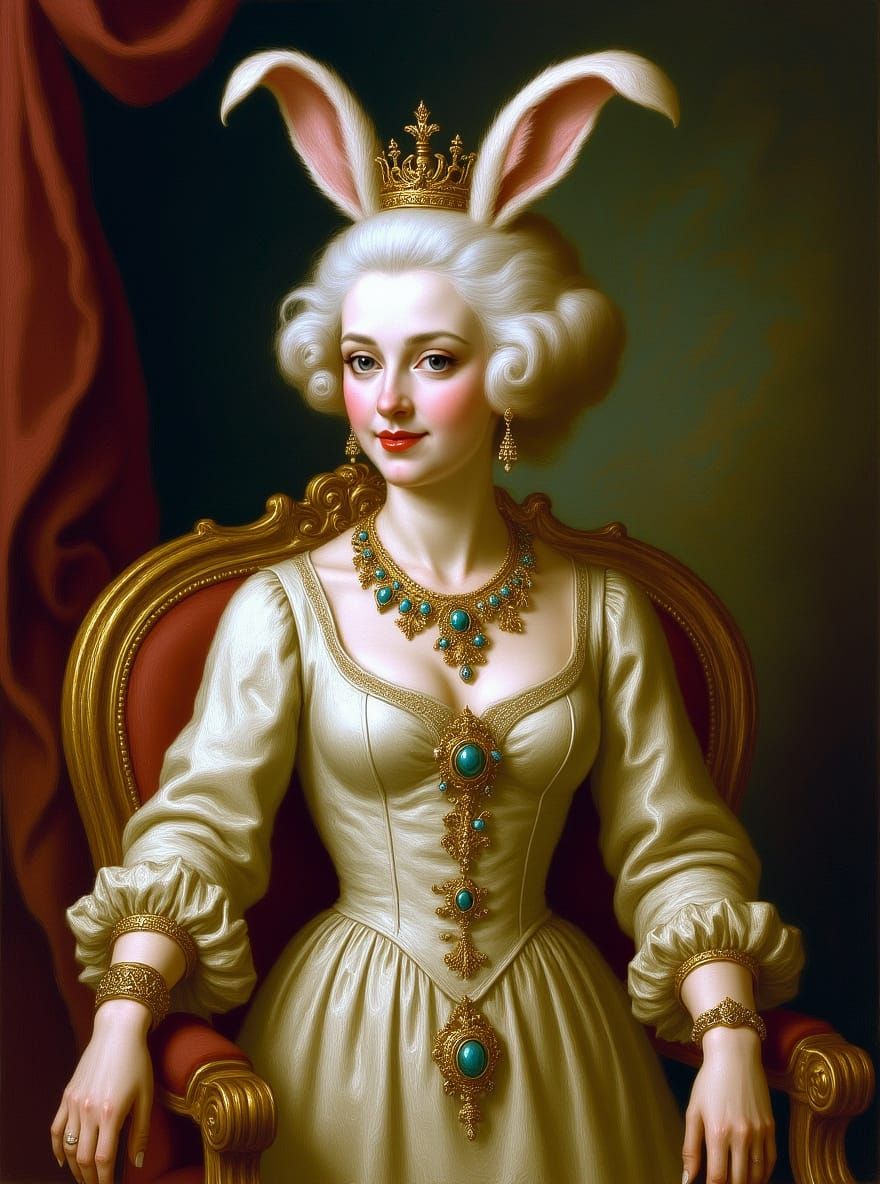 Rococo Noblewoman with Extravagant Rabbit Hairstyle