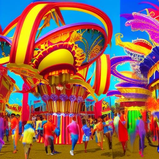 Vibrant Carnival Scene in Matte Painting Style