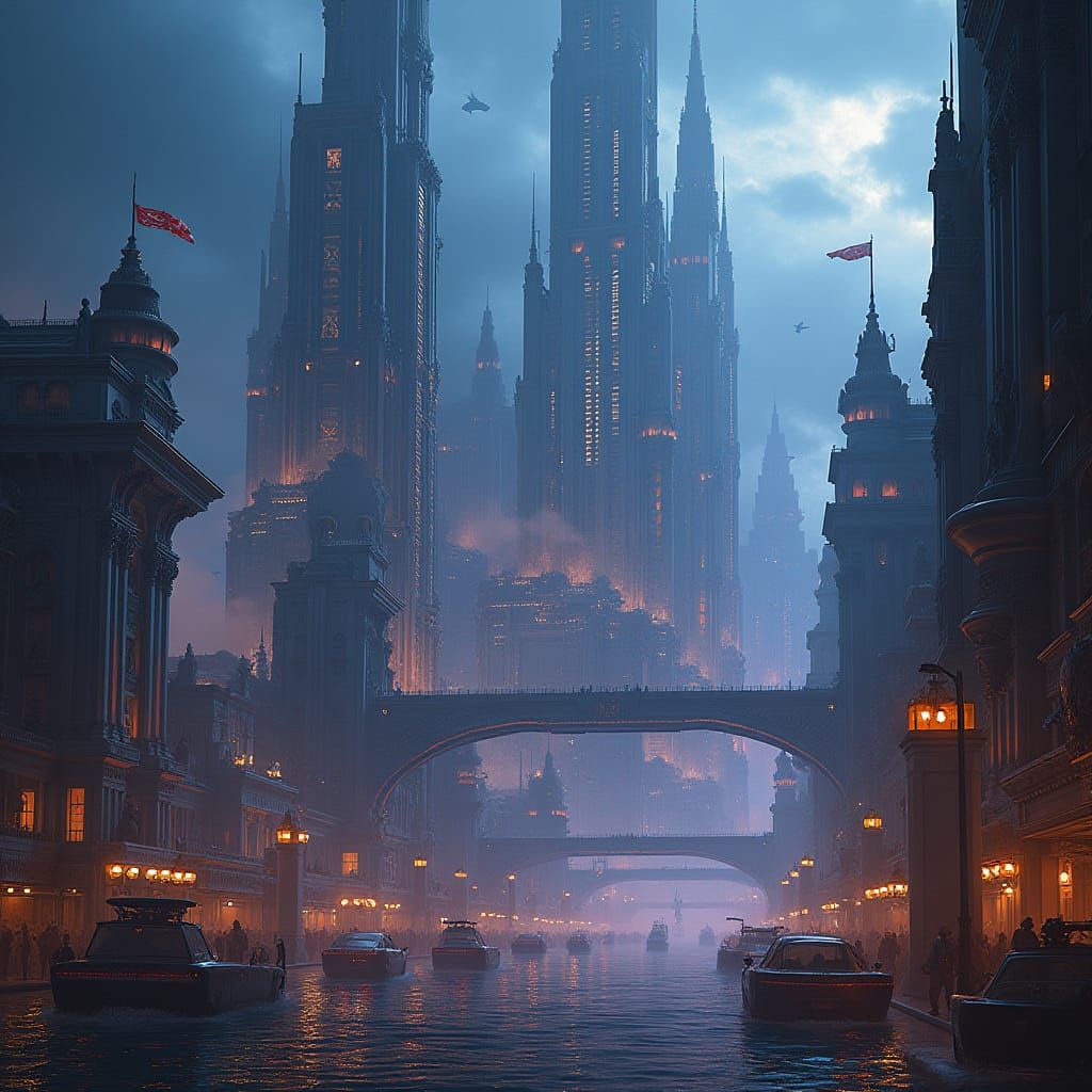 Futuristic Beaux-Arts Cityscape in Digital Matte Painting St...