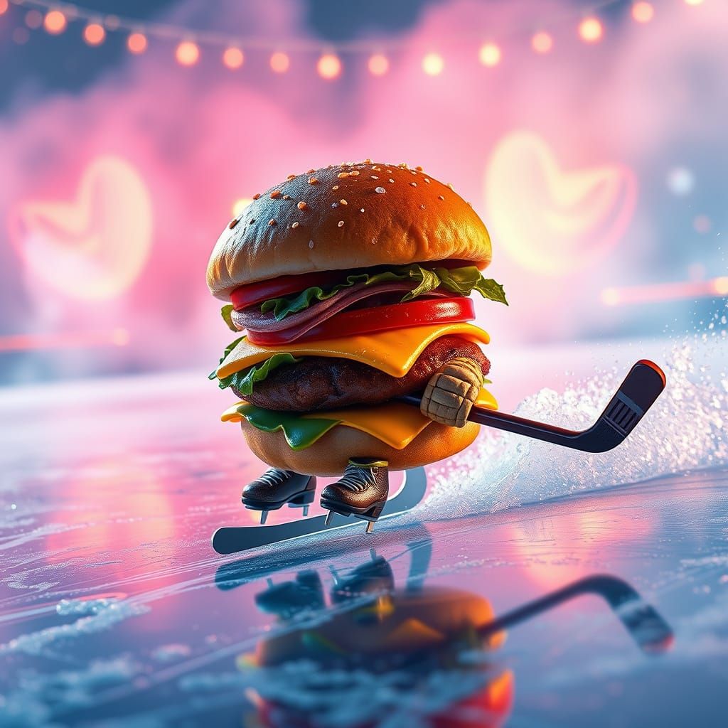 Magical Ice Rink with Hamburger Skater in Whimsical Wonderla...