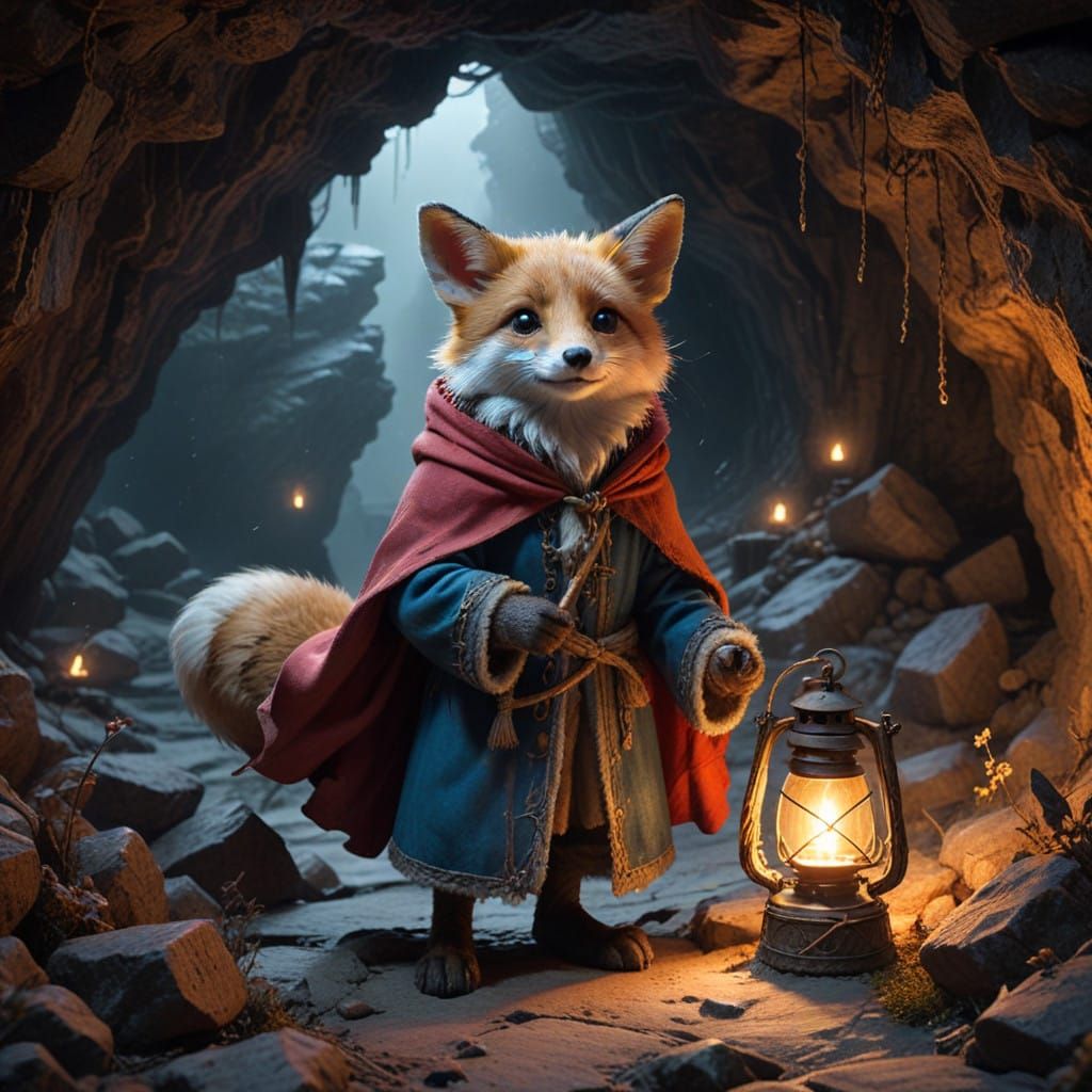 Endearing Fox Adventurer Embarks on a Quest Through a Dark, ...