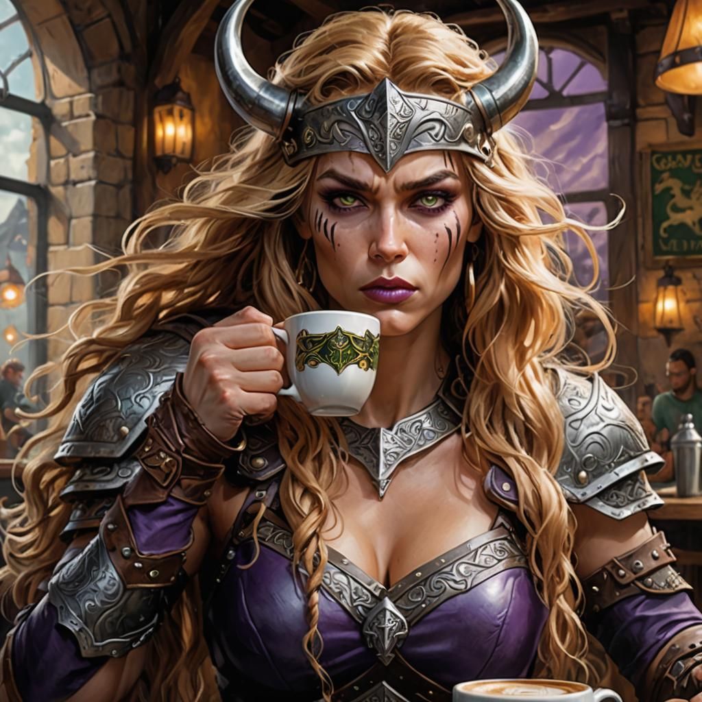 Viking Valkyrie Coffee Break: 3D Fantasy Art