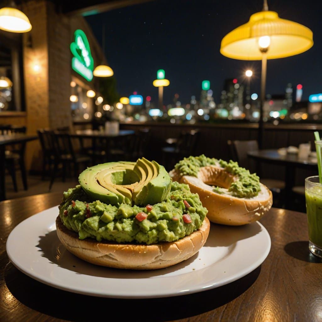 Avocado Delight in a Cozy Cafe at Night