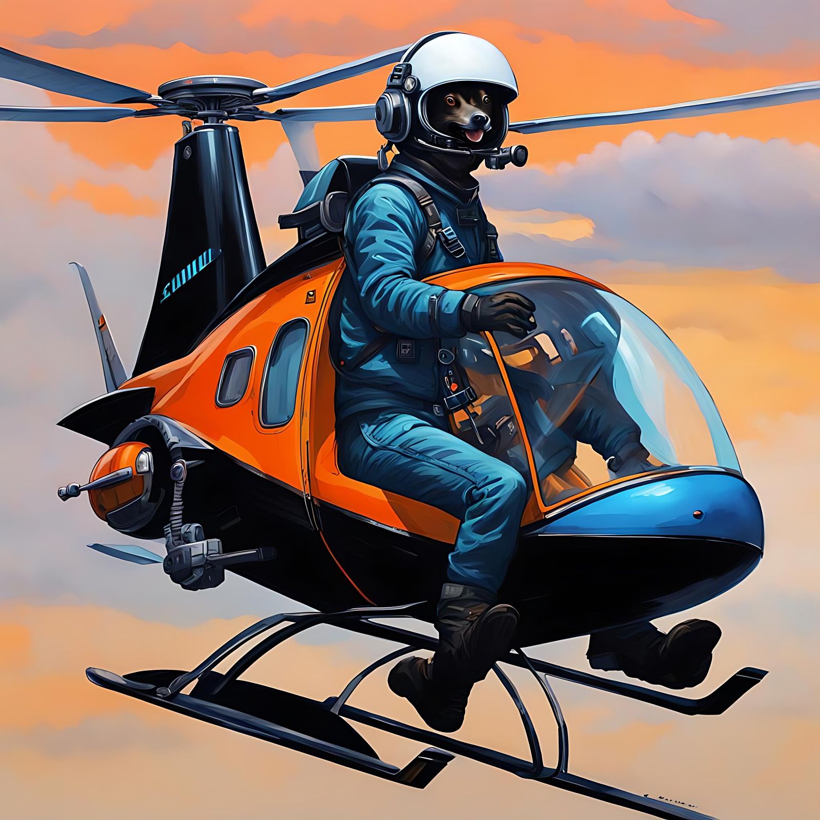 Skunk Pilot in Helicopter: Detailed Fantasy Art