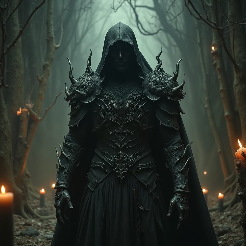 Nightmarish Armored Figure in Gothic Realm