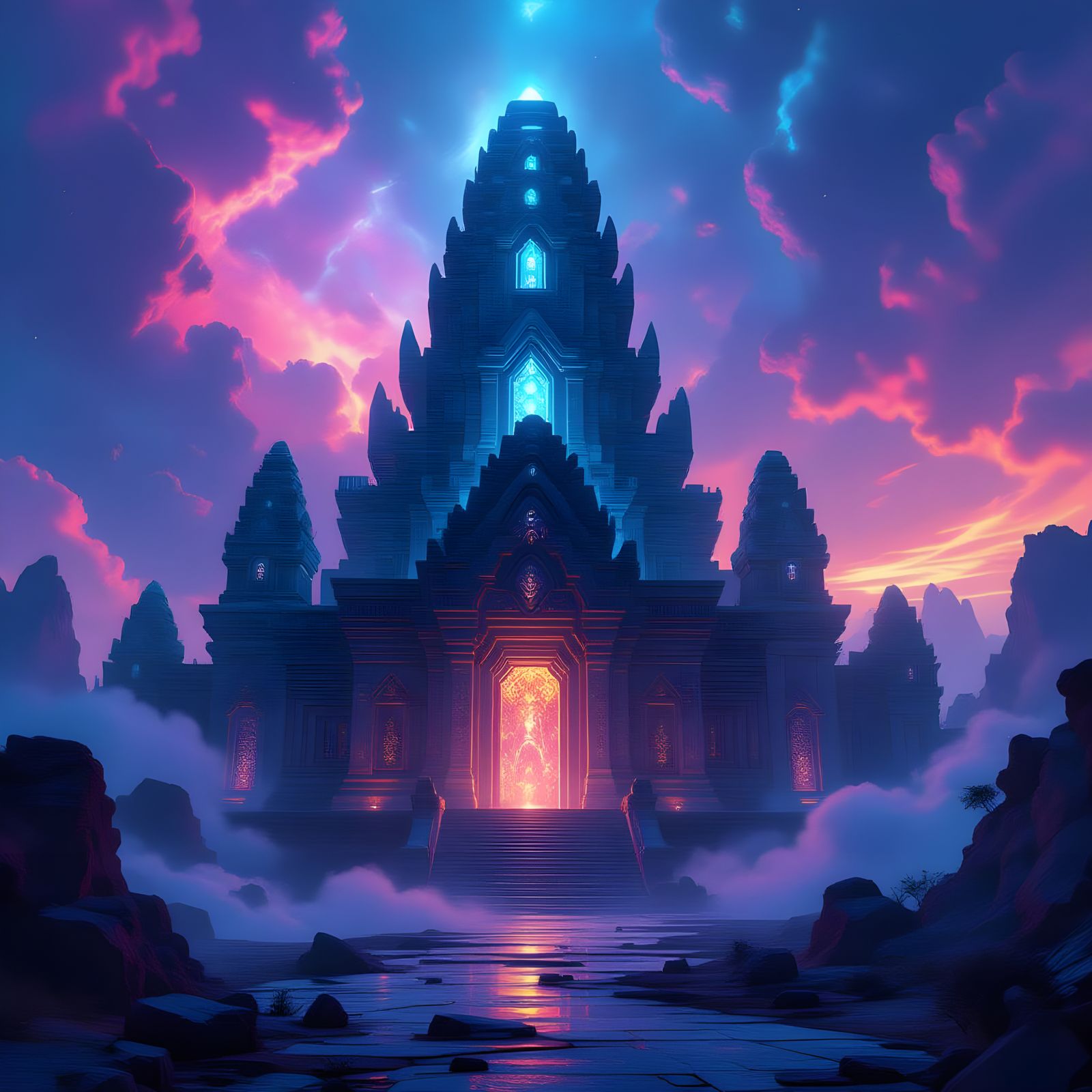 Alien Temple of Healing With Glowing Glyphs