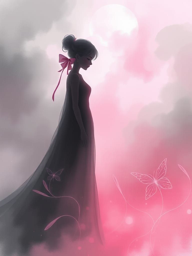 Ethereal Shadow Figure in Pink Dreamscape