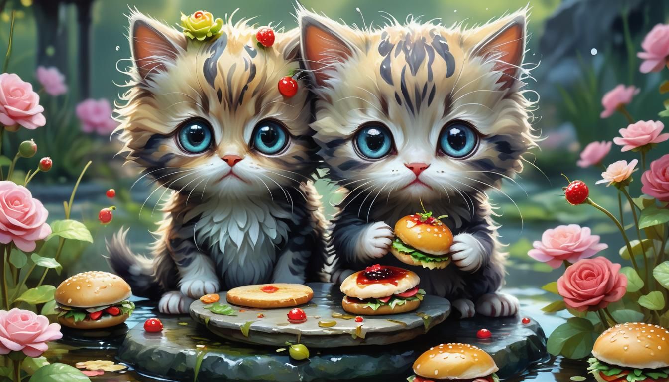 Sad Kitten with Big Eyes in Fantasy Digital Art