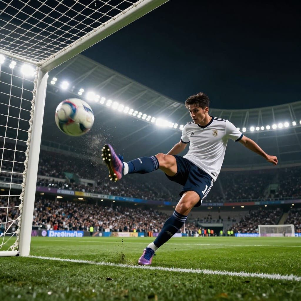 Soccer Player Kicking Ball in Stadium Glow