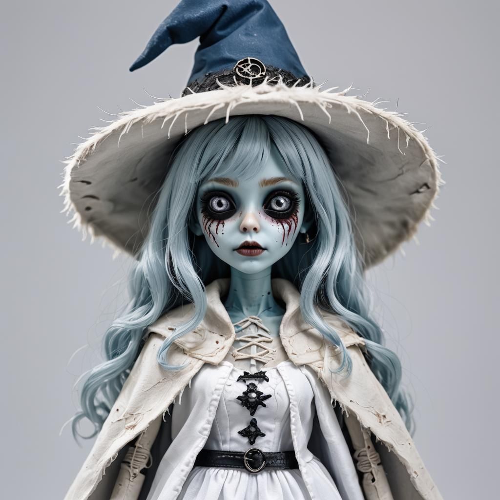 Enigmatic Blue-Skinned Sorceress with Cracked Skin