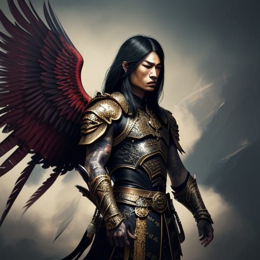 Dark Fantasy Angel with Warrior Tattoos in Digital Painting