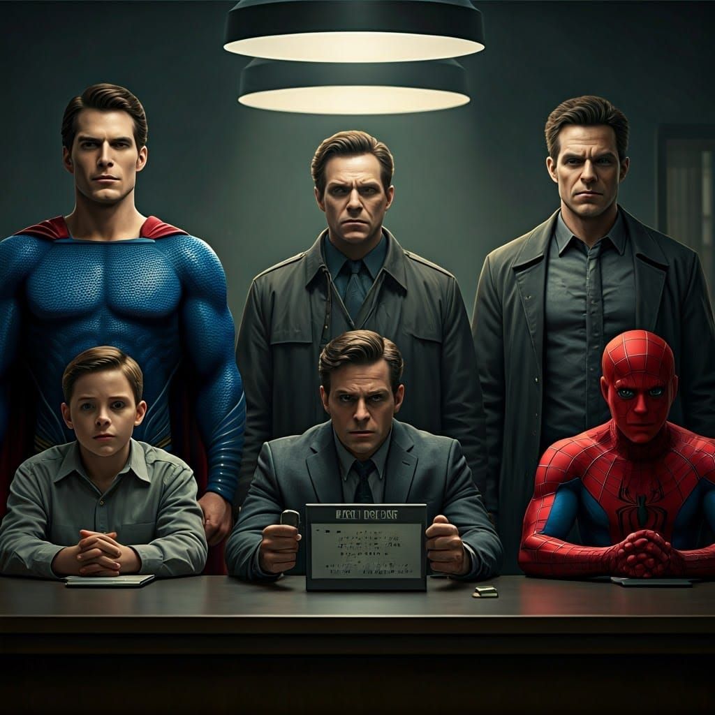 Superheroes in a Cinematic Film Still