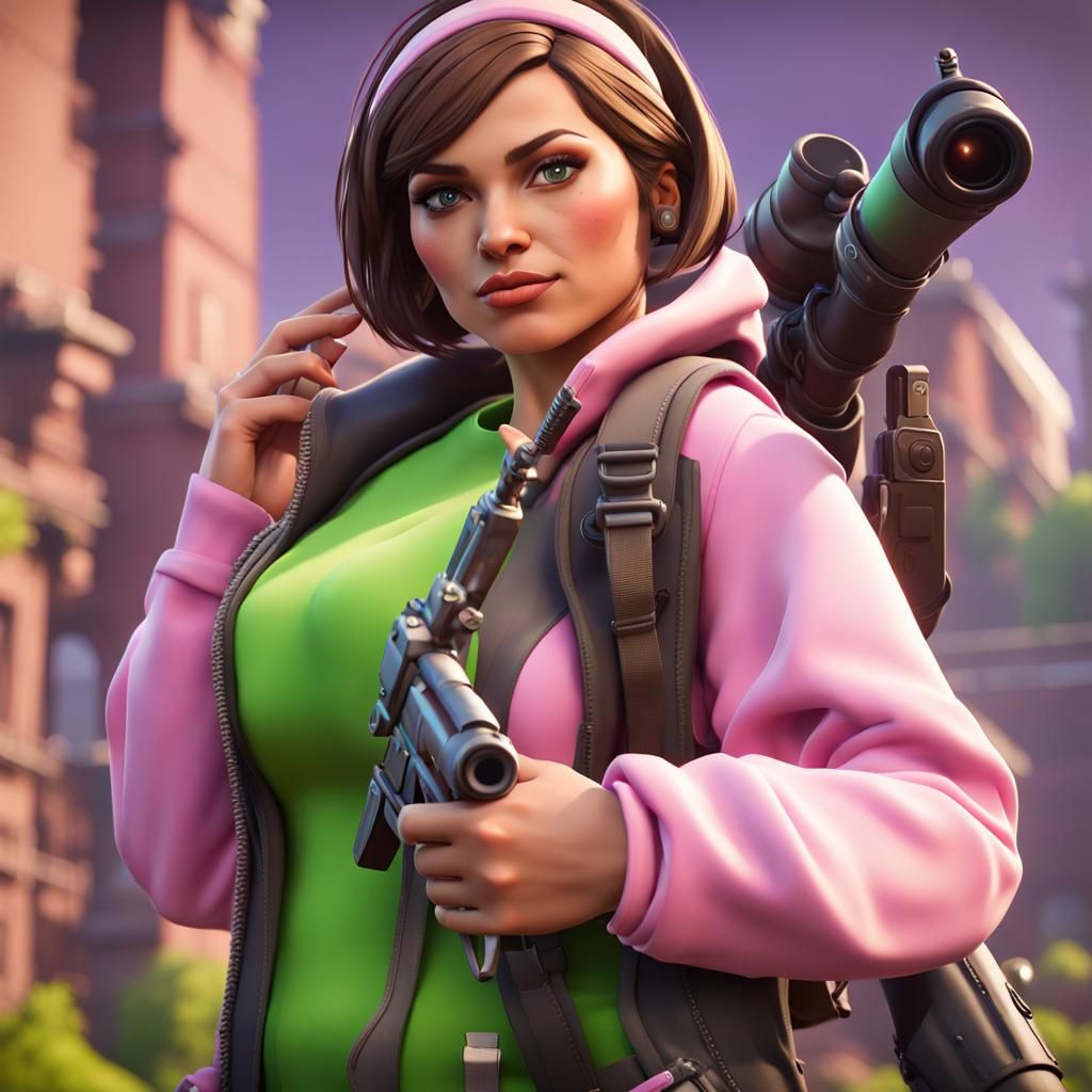Woman with Sniper in Fortnite World: Detailed Digital Art