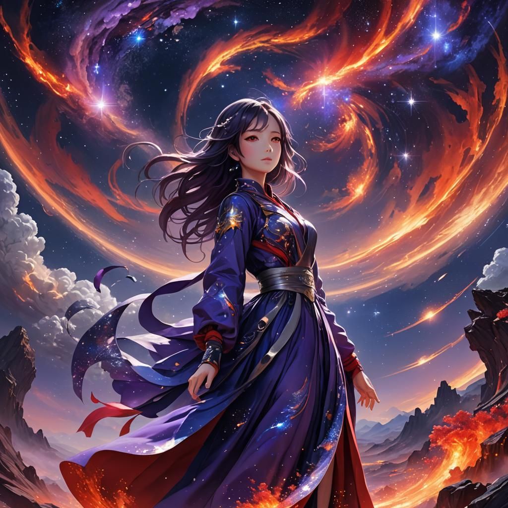 Girl in Cosmic Gown: 3D Anime Art