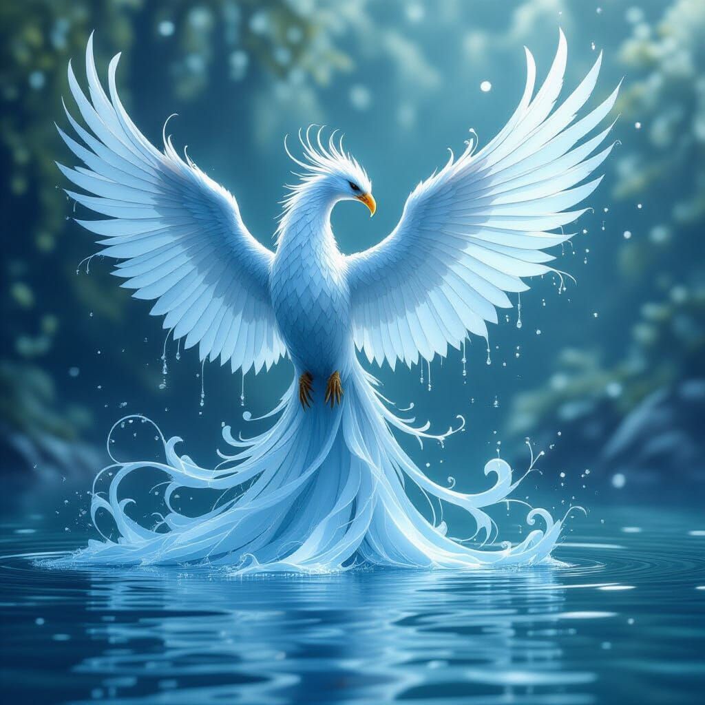 Majestic Water Phoenix in Digital Art Style
