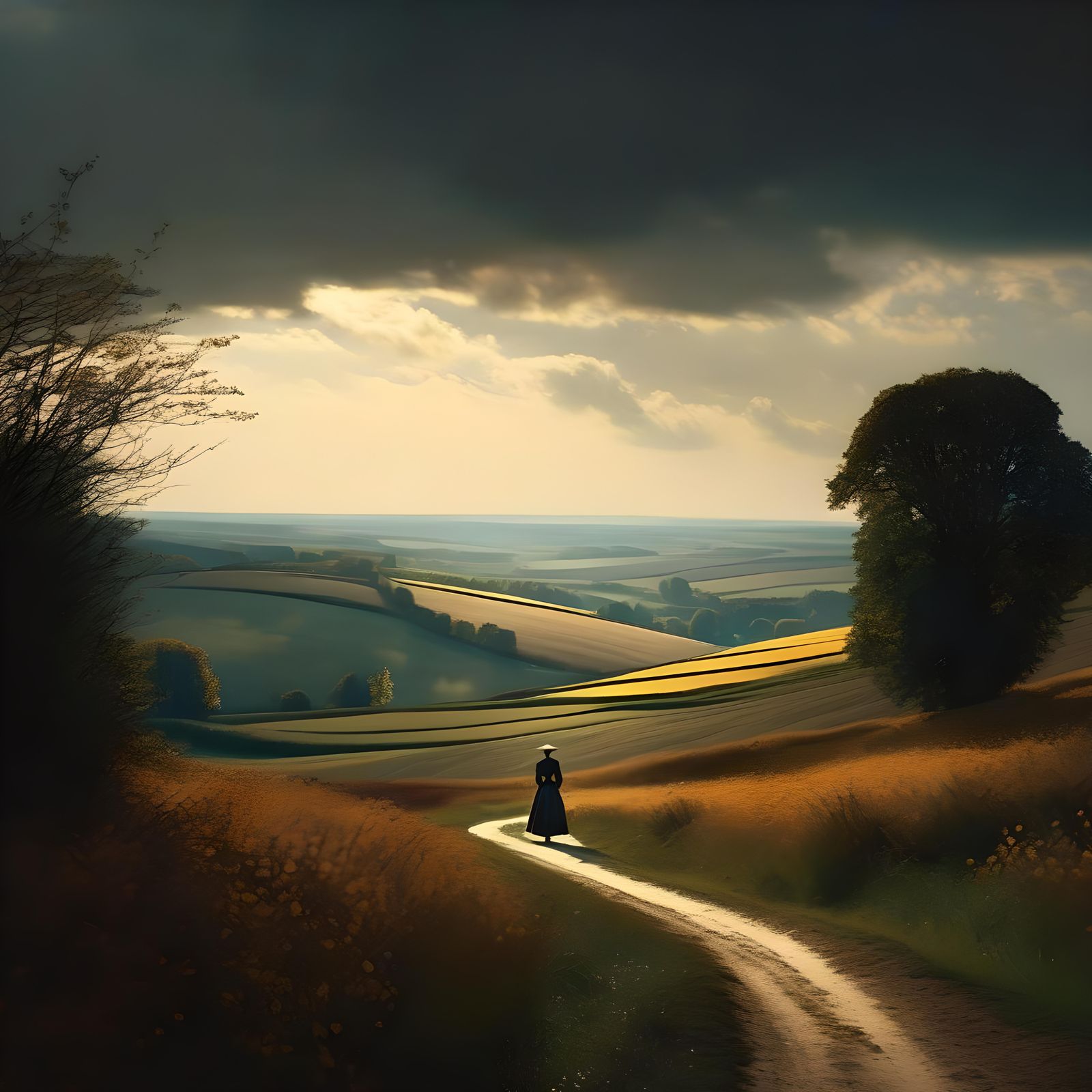 Emma Bovary in Rural Normandy Landscape