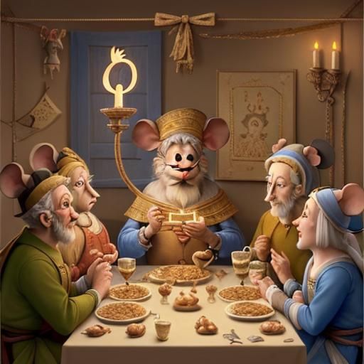 Mice Celebrate Hanukkah in Renaissance Animation Style