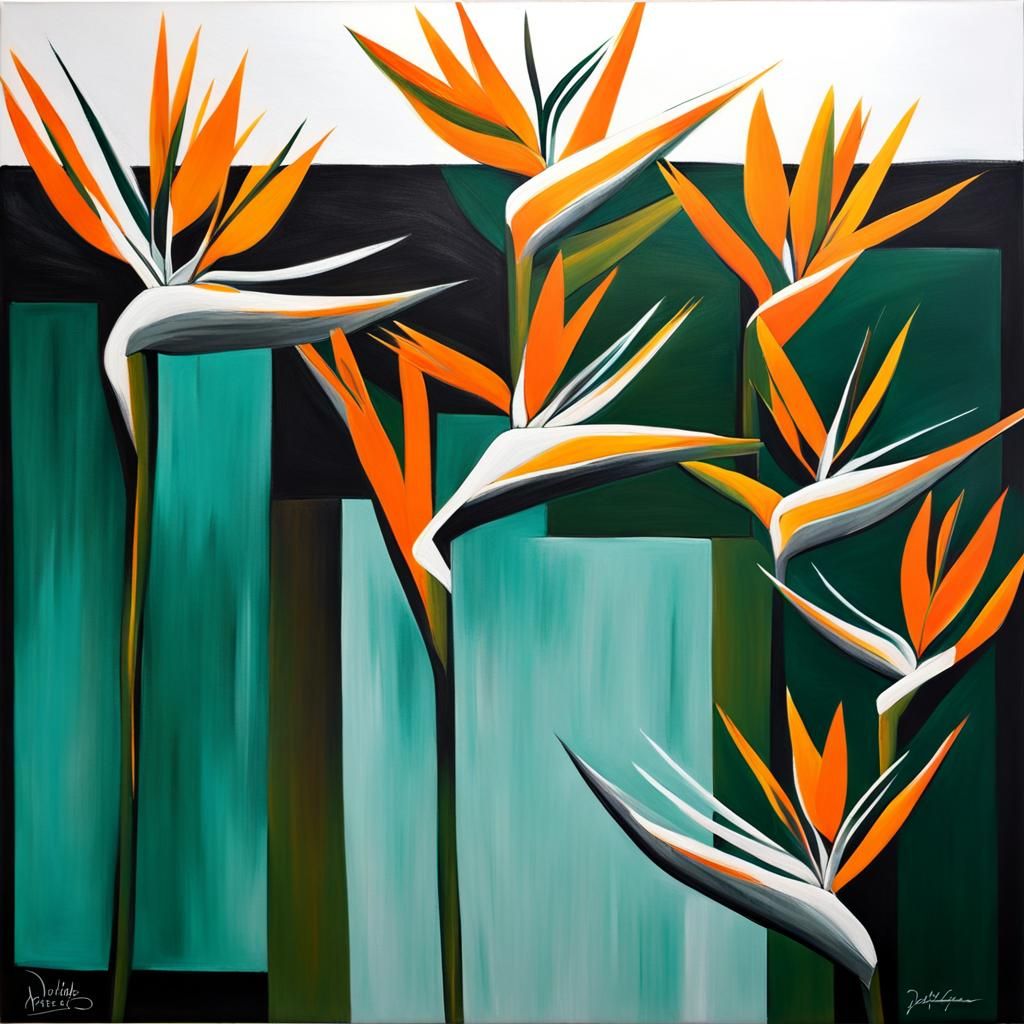 Abstract Birds of Paradise Acrylic Painting