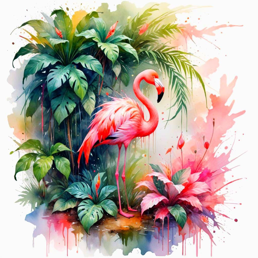 Elegant Flamingo in Vibrant Pink Oasis at Dawn