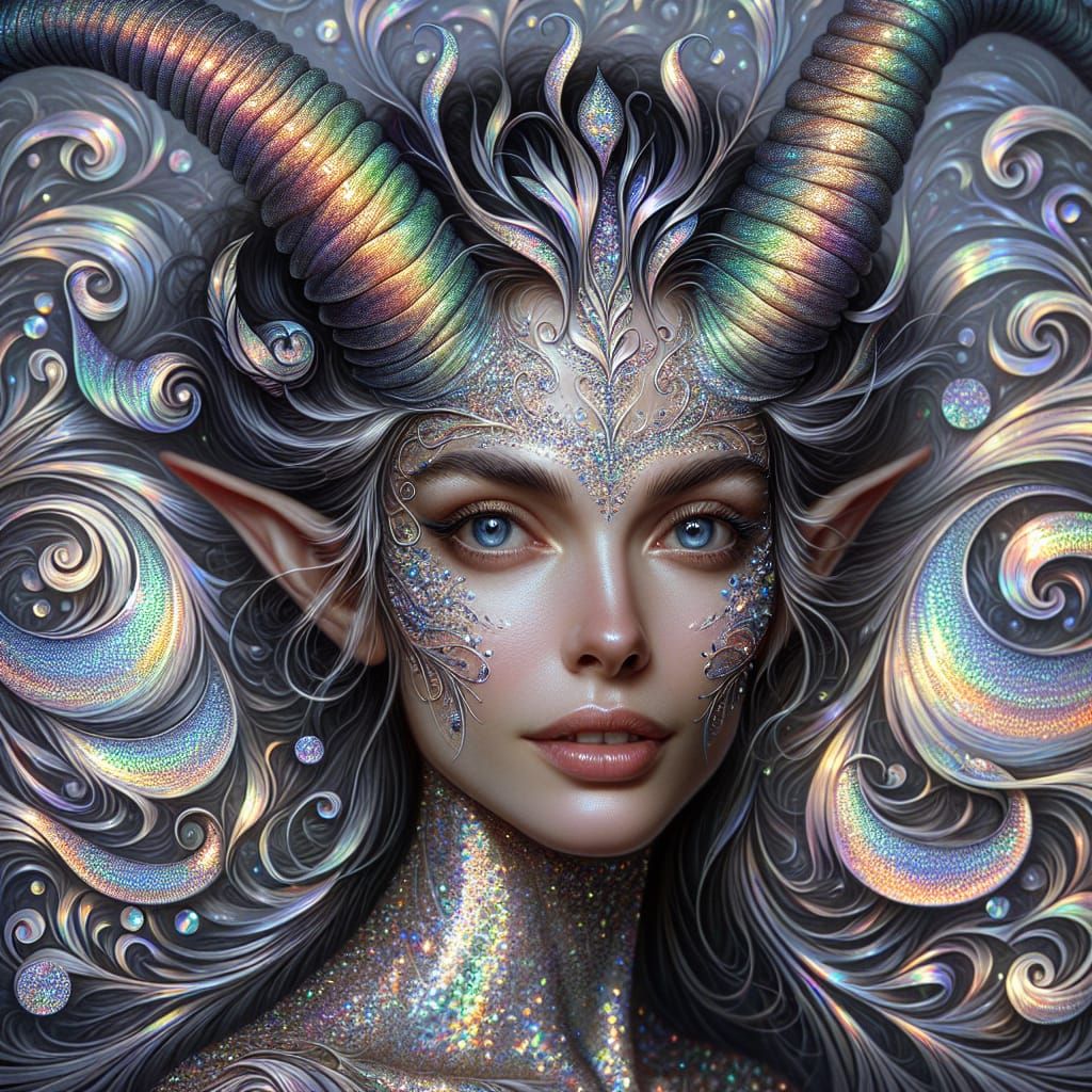 Rainbow-Horned South Asian Goddess in Opalescent Light