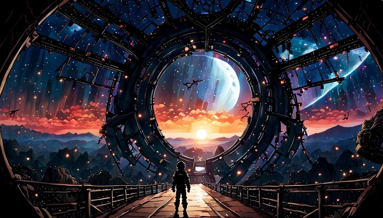 Anime Protagonist in Ethereal Cosmic Landscape