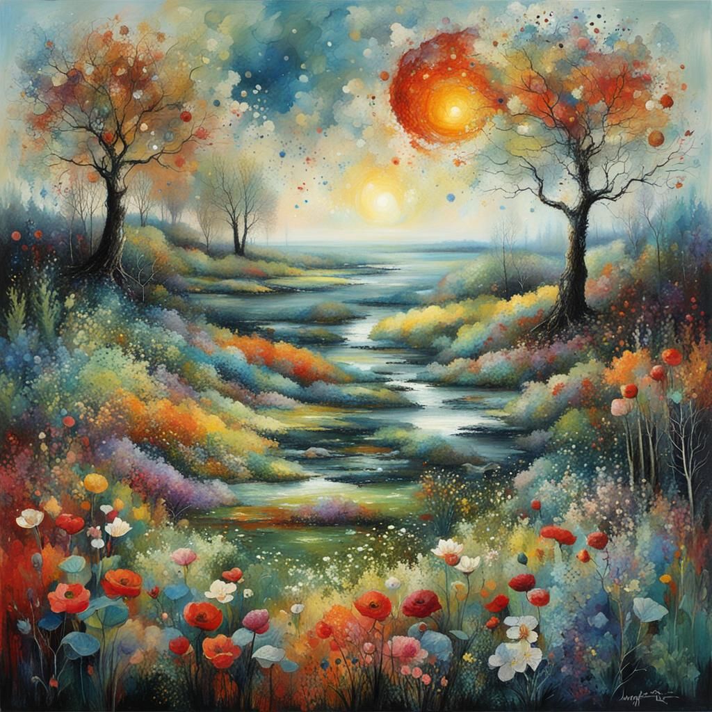 Enchanting Landscape Illustration with Dreamlike Quality