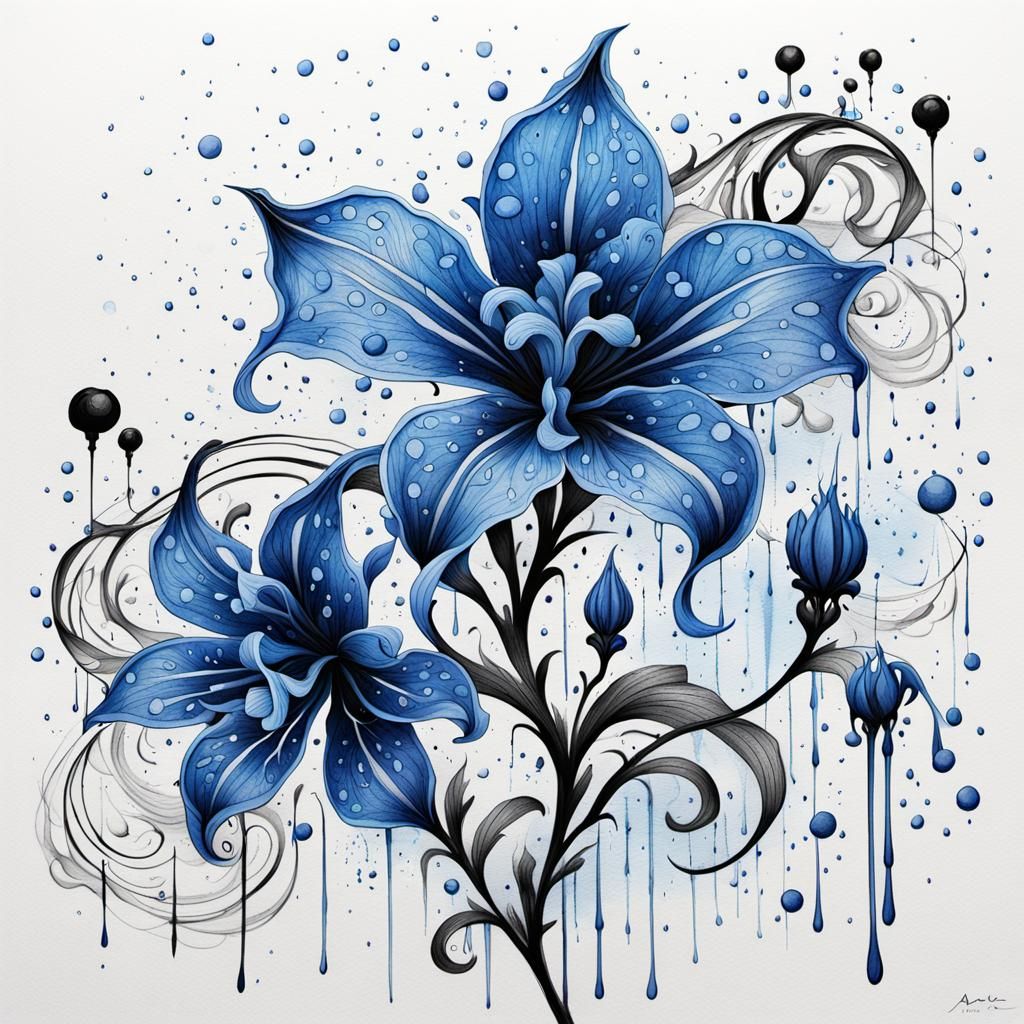 Elegant Ink Drawing of a Craigton Blue Corydalis