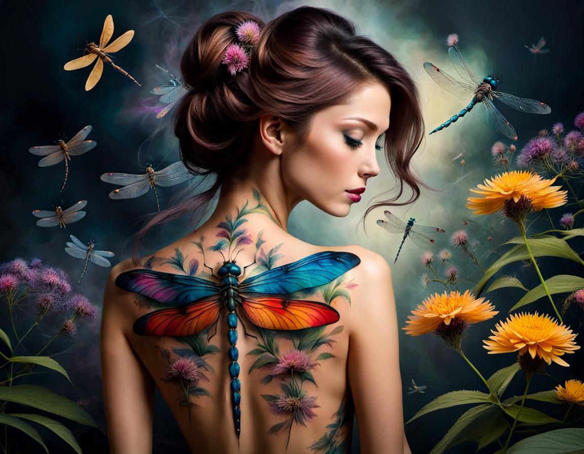 Woman's Dragonfly Tattoo: Neural Network Art