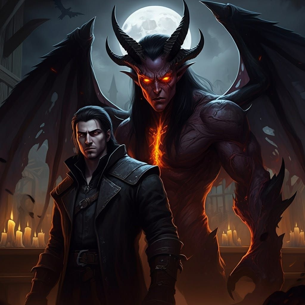 Dark Warrior Confronts Malevolent Demon Under the Haunting F...