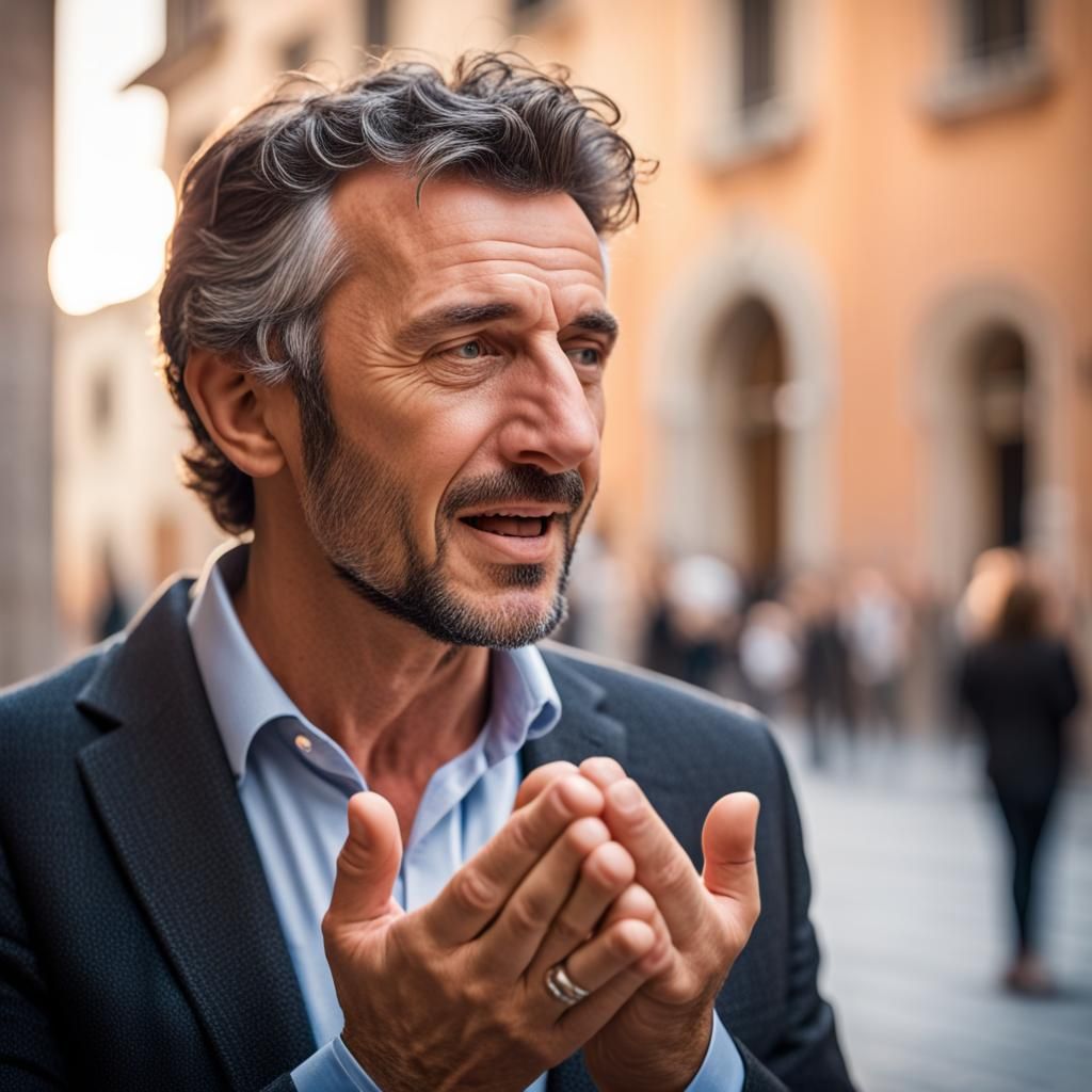 Passionate Italian Man Gesturing in Natural Light