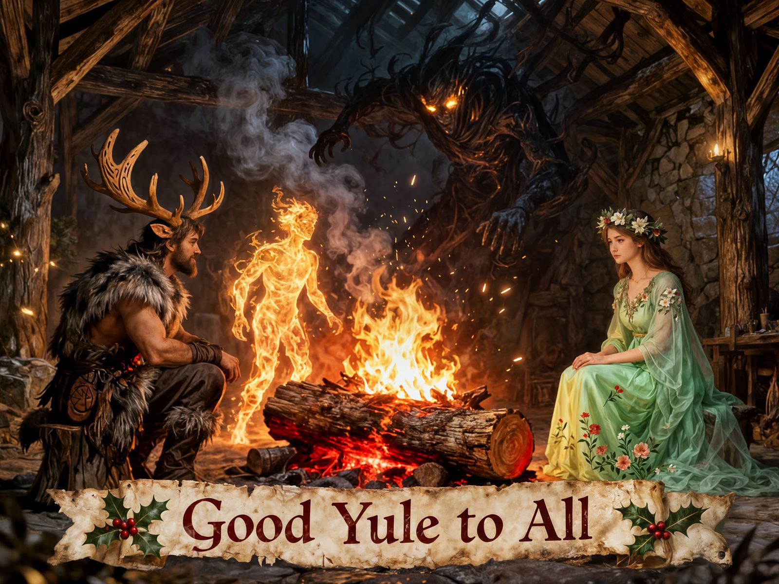 Pagan Yule Festival With Winter Guardian & Spring Maiden